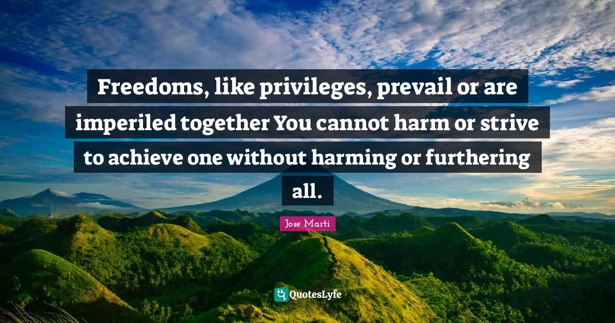 Freedoms, like privileges, prevail or are imperiled together You cannot harm or strive to achieve one without harming or furthering all.