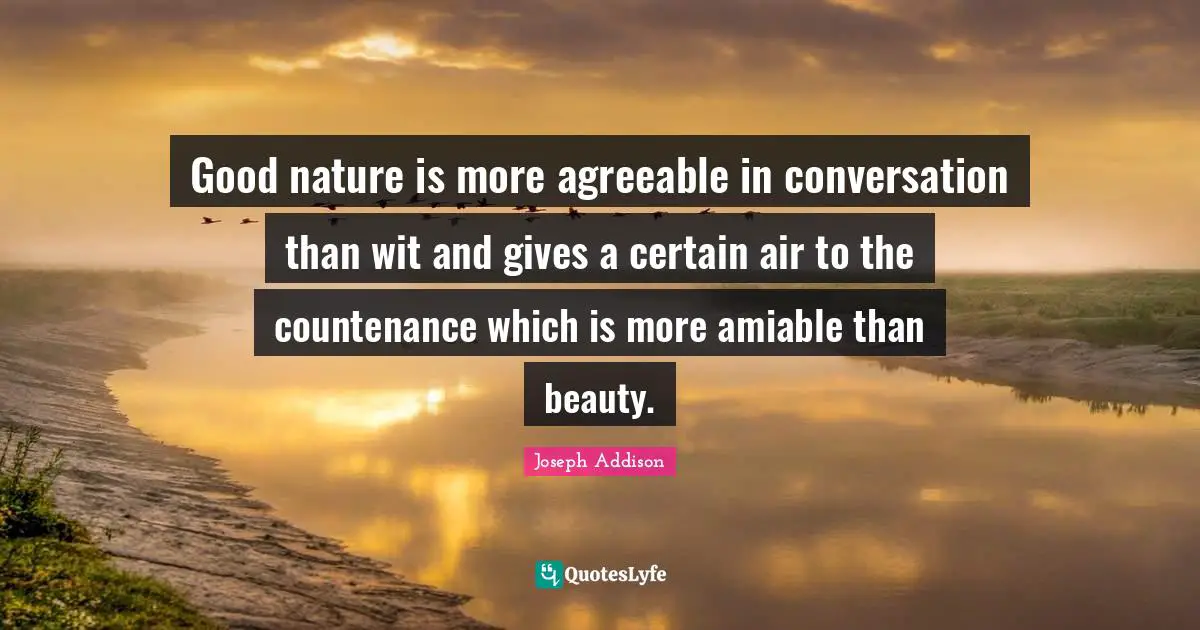 Good nature is more agreeable in conversation than wit and gives a certain air to the countenance which is more amiable than beauty.