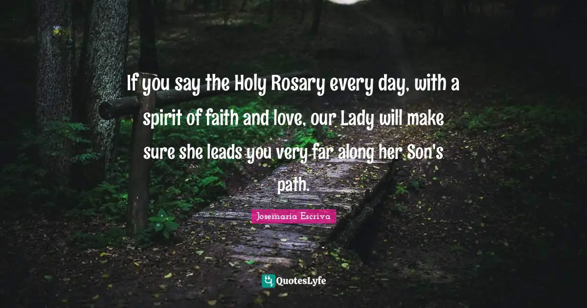 If you say the Holy Rosary every day, with a spirit of faith and love, our Lady will make sure she leads you very far along her Son's path.