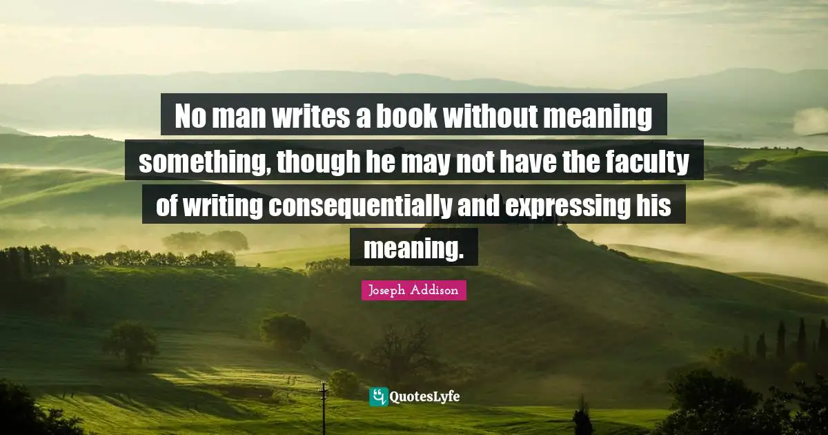 No man writes a book without meaning something, though he may not have the faculty of writing consequentially and expressing his meaning.