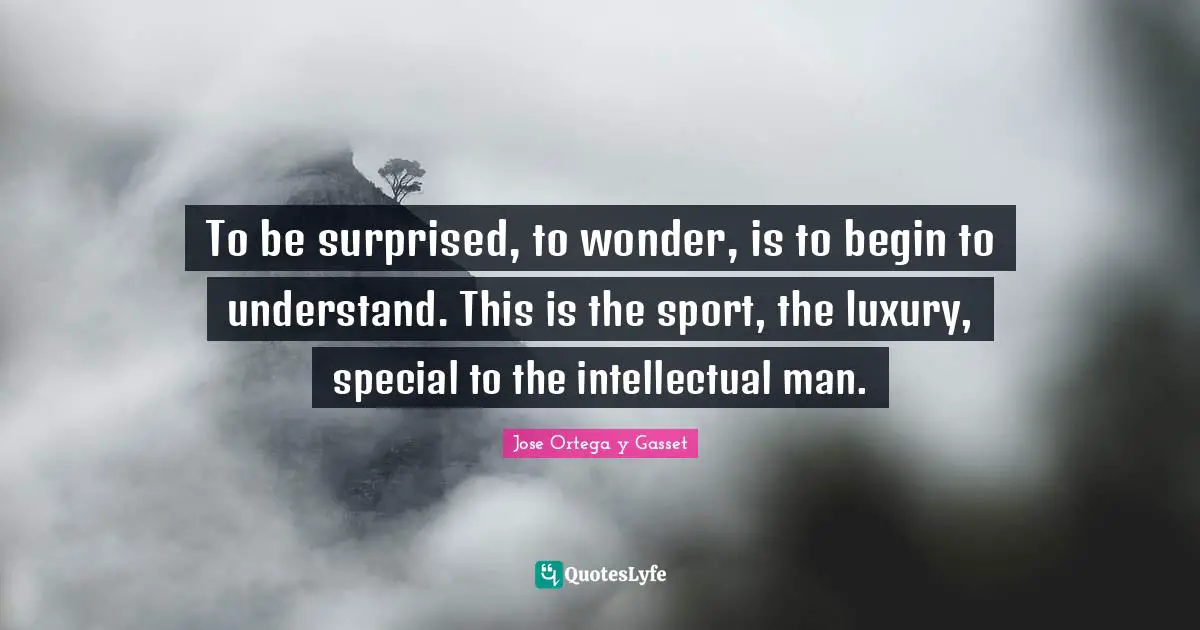 To be surprised, to wonder, is to begin to understand. This is the sport, the luxury, special to the intellectual man.