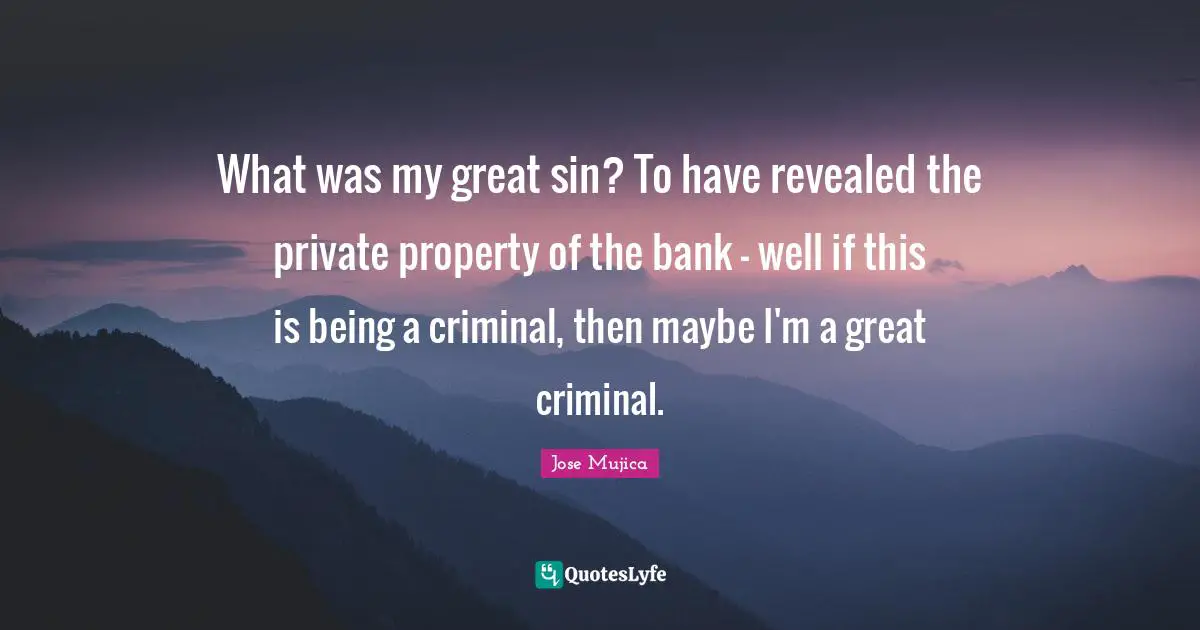 Jose Mujica Quotes: "What was my great sin? To have revealed the private property of the bank - well if this is being a criminal, then maybe I'm a great criminal."