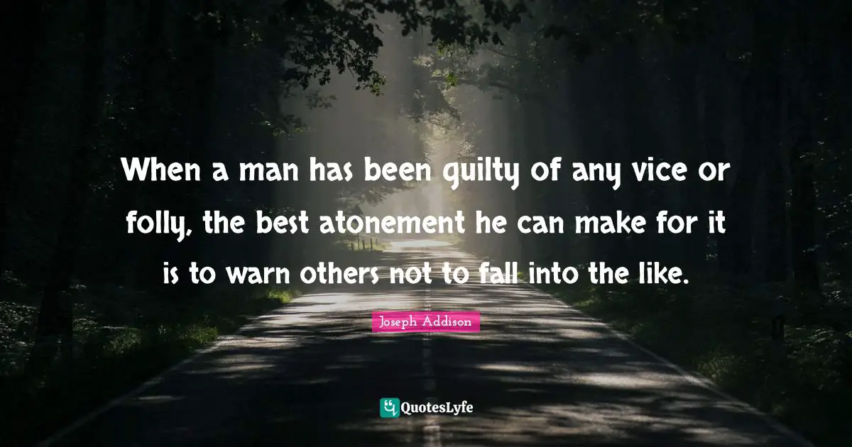 When a man has been guilty of any vice or folly, the best atonement he can make for it is to warn others not to fall into the like.