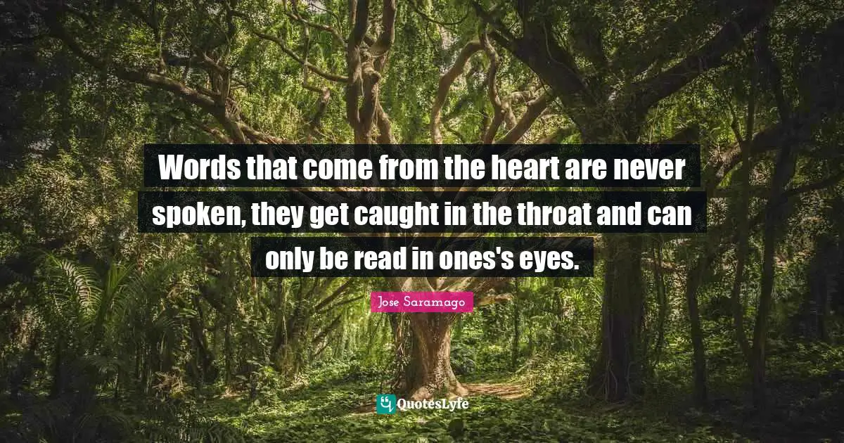 Throat Quotes: "Words that come from the heart are never spoken, they get caught in the throat and can only be read in ones's eyes."