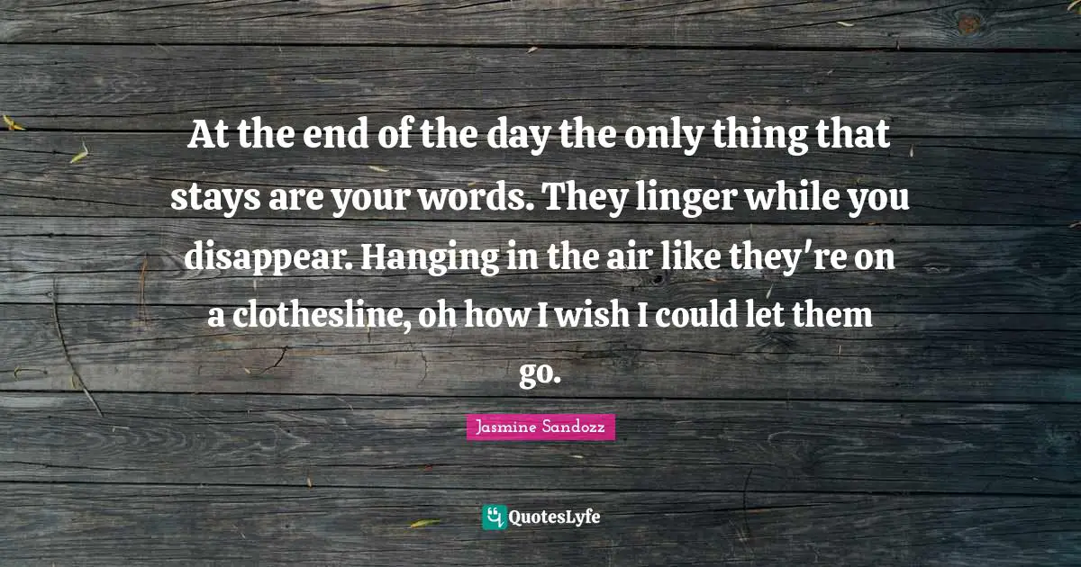 At the end of the day the only thing that stays are your words. They linger while you disappear. Hanging in the air like they're on a clothesline, oh how I wish I could let them go.