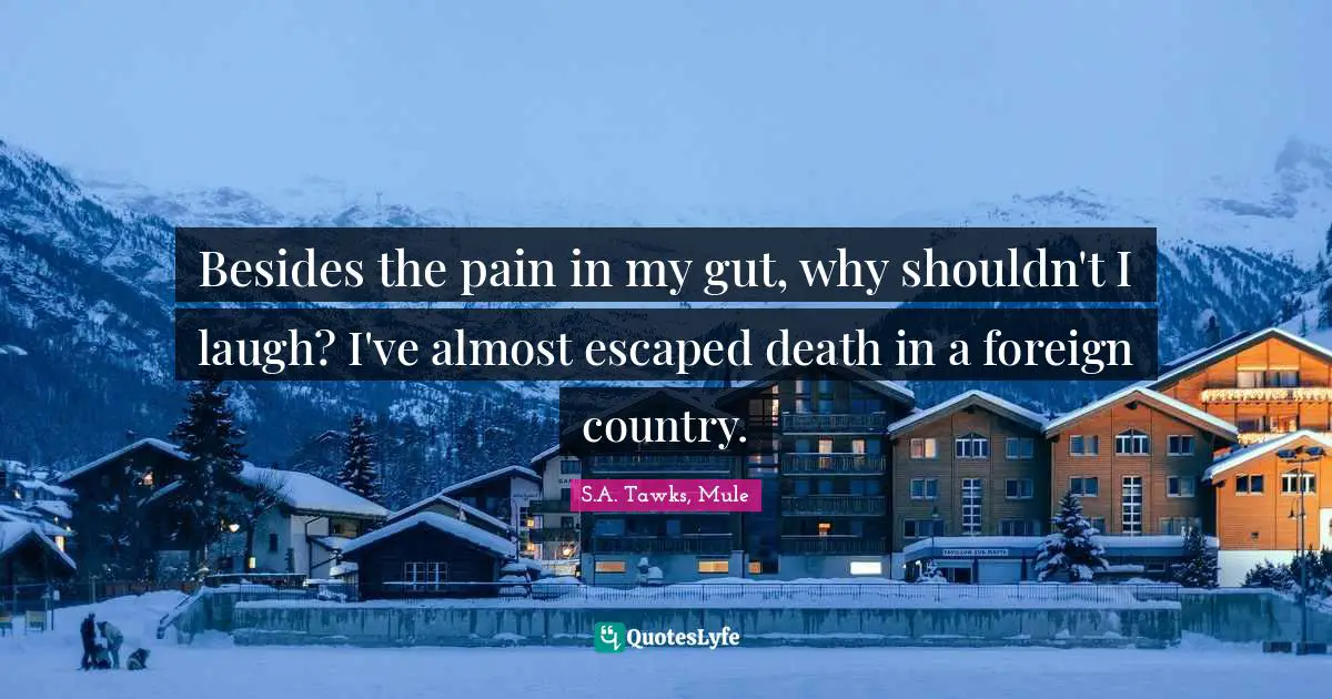 S.A. Tawks, Mule Quotes: "Besides the pain in my gut, why shouldn't I laugh? I've almost escaped death in a foreign country."