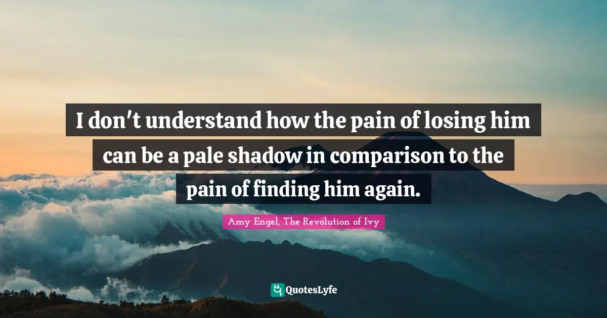 I don't understand how the pain of losing him can be a pale shadow in comparison to the pain of finding him again.