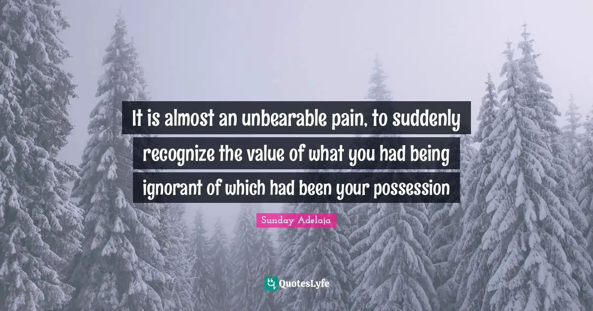 Sunday Adelaja Quotes: It is almost an unbearable pain, to suddenly recognize the value of what you had being ignorant of which had been your possession