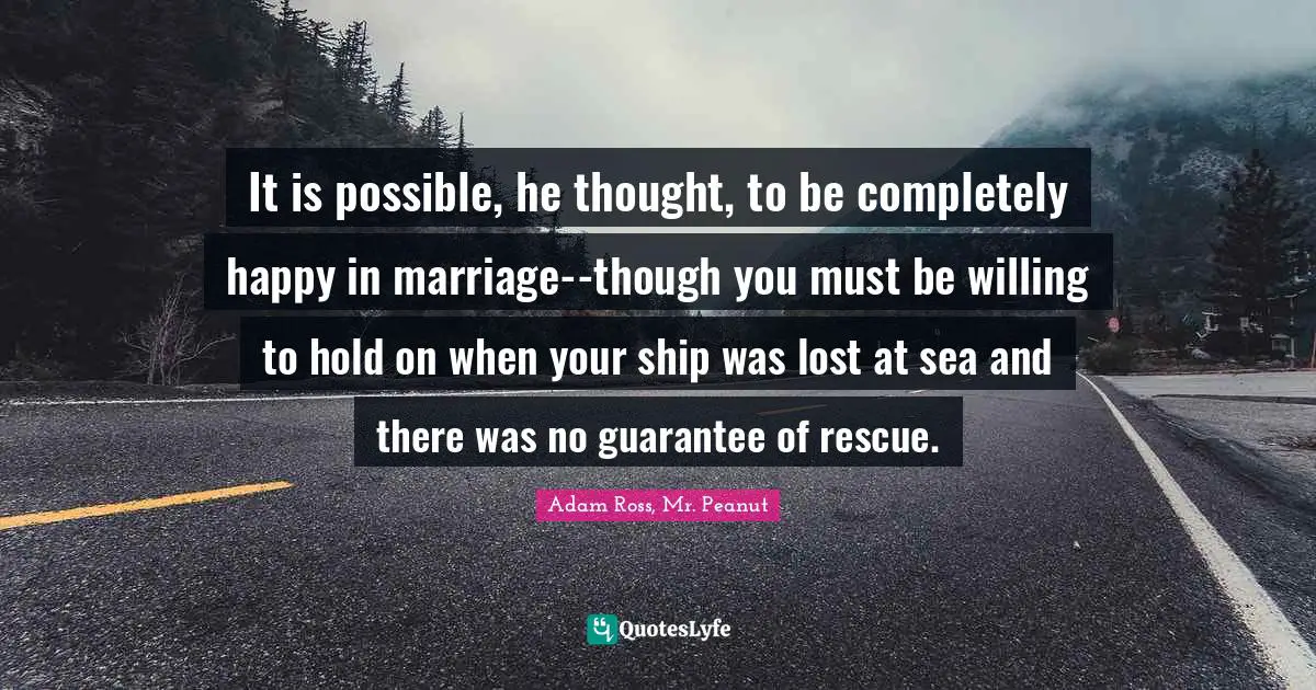 It is possible, he thought, to be completely happy in marriage--though you must be willing to hold on when your ship was lost at sea and there was no guarantee of rescue.