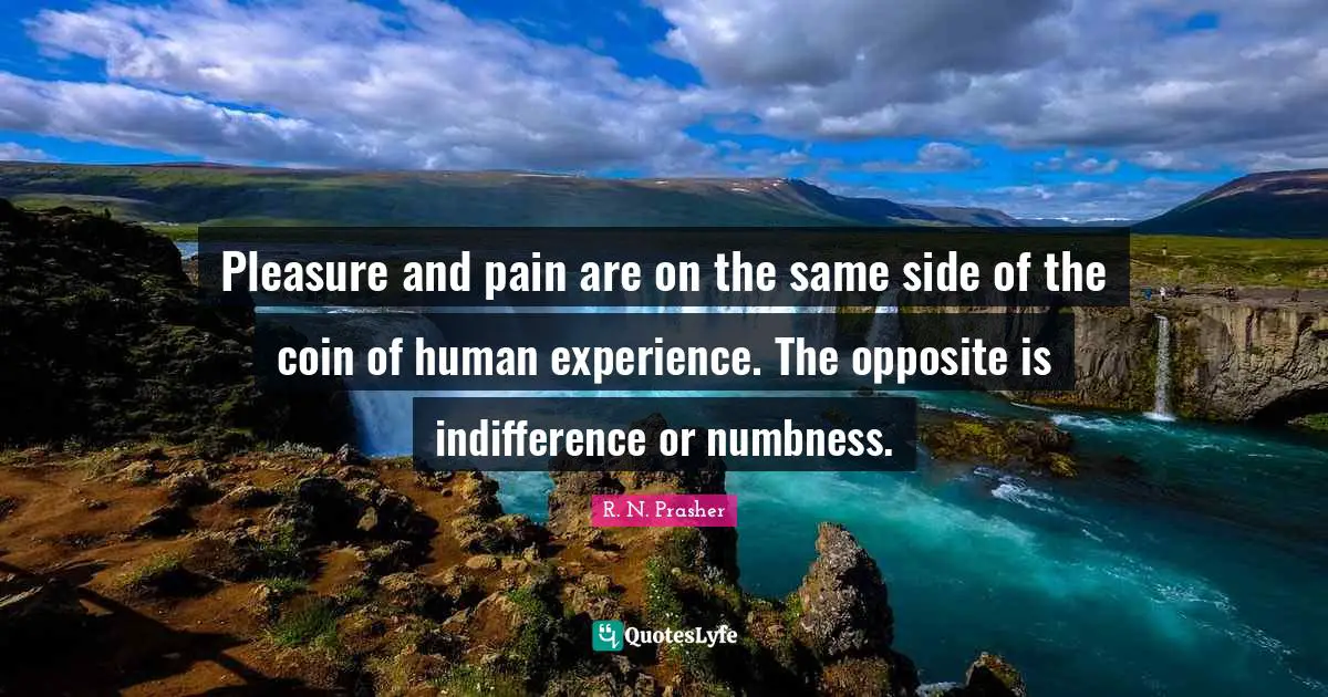 Pleasure and pain are on the same side of the coin of human experience. The opposite is indifference or numbness.