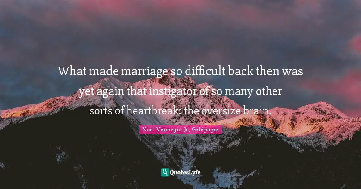 What made marriage so difficult back then was yet again that instigator of so many other sorts of heartbreak: the oversize brain.