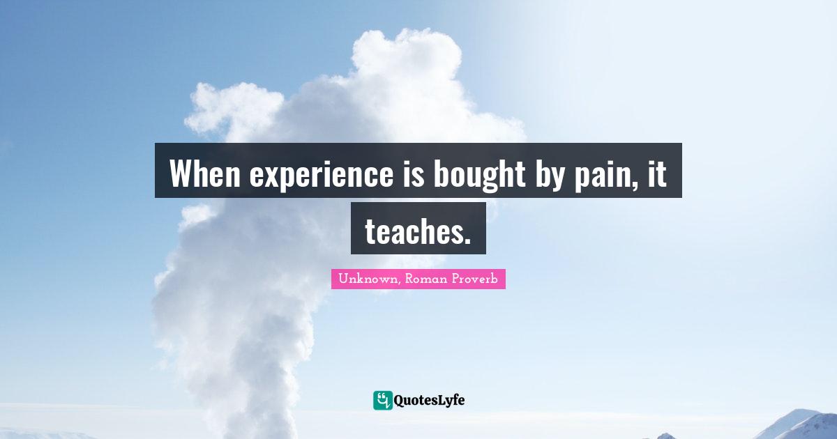 When experience is bought by pain, it teaches.