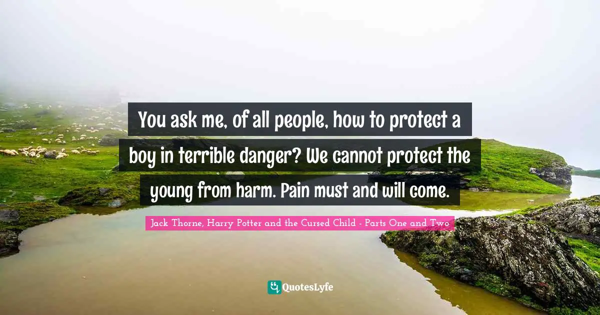 You ask me, of all people, how to protect a boy in terrible danger? We cannot protect the young from harm. Pain must and will come.