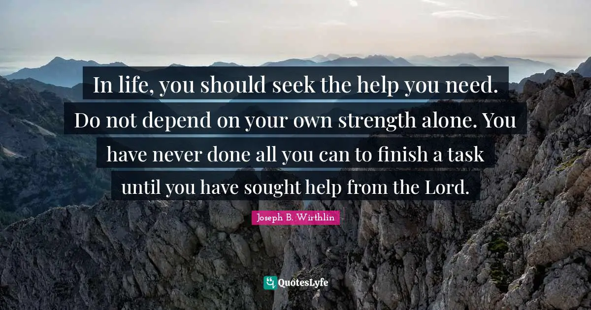 In life, you should seek the help you need. Do not depend on your own strength alone. You have never done all you can to finish a task until you have sought help from the Lord.