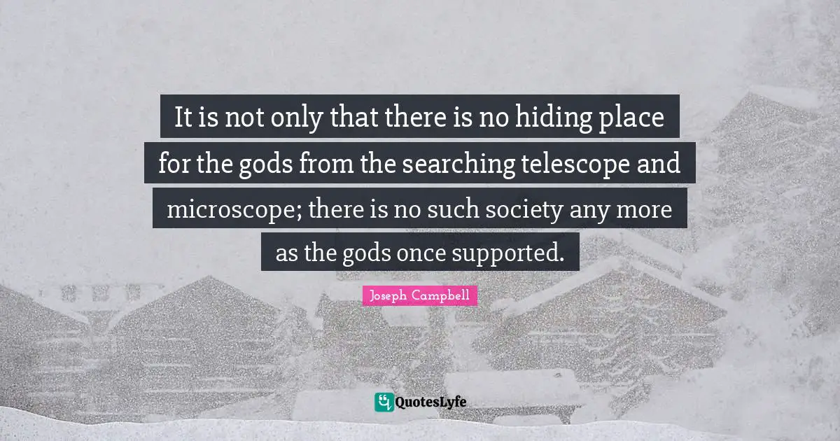 It is not only that there is no hiding place for the gods from the searching telescope and microscope; there is no such society any more as the gods once supported.