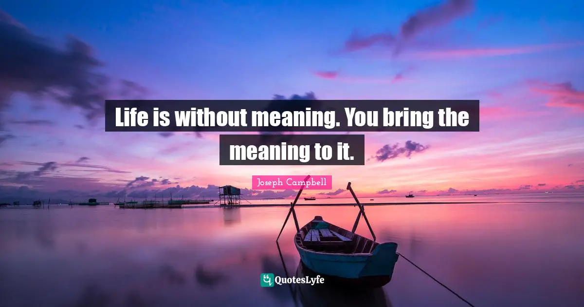Life is without meaning. You bring the meaning to it.