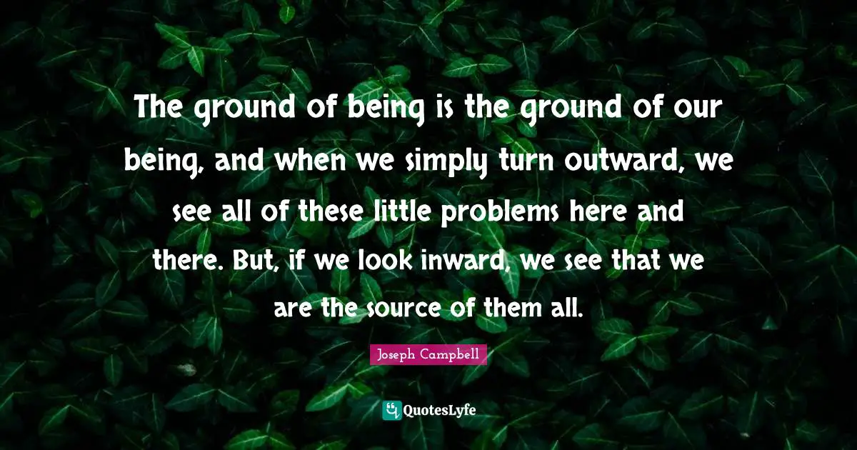 The ground of being is the ground of our being, and when we simply turn outward, we see all of these little problems here and there. But, if we look inward, we see that we are the source of them all.