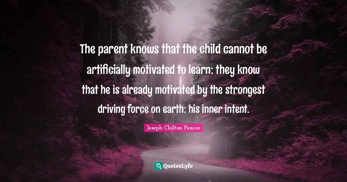 The parent knows that the child cannot be artificially motivated to learn; they know that he is already motivated by the strongest driving force on earth: his inner intent.