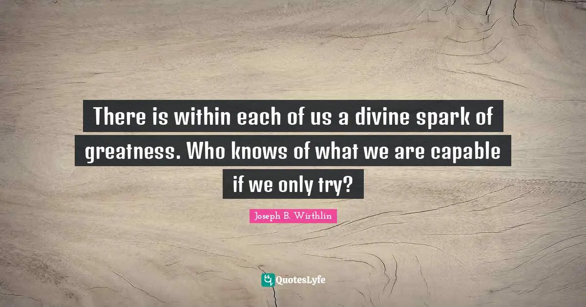 There is within each of us a divine spark of greatness. Who knows of what we are capable if we only try?