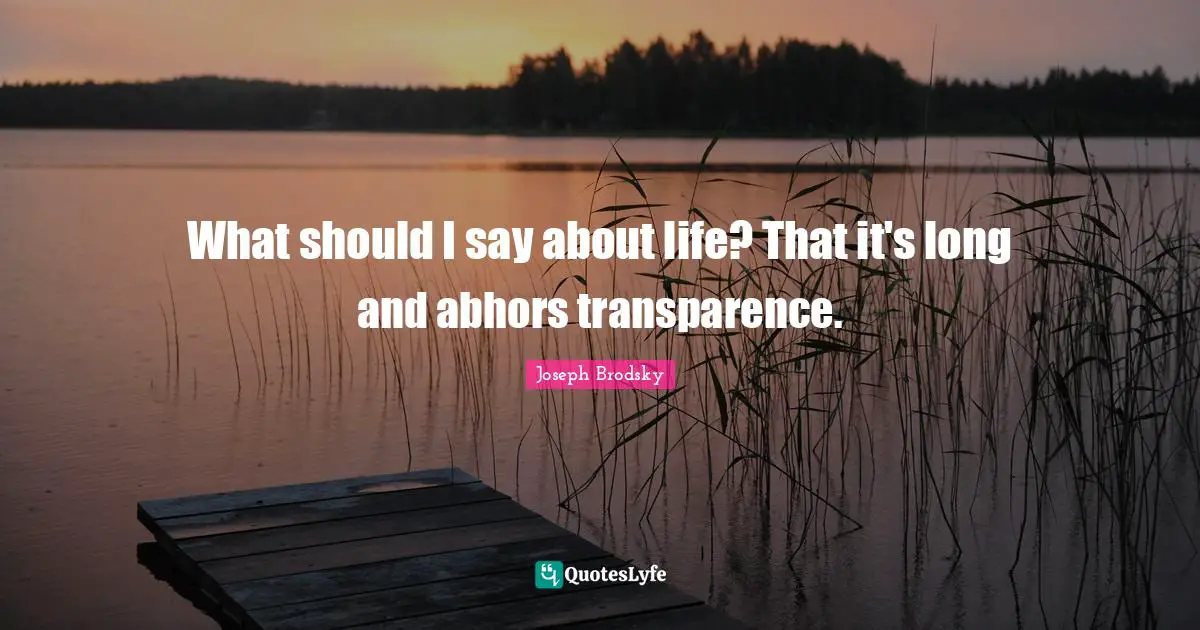 Life Long Quotes: "What should I say about life? That it's long and abhors transparence."