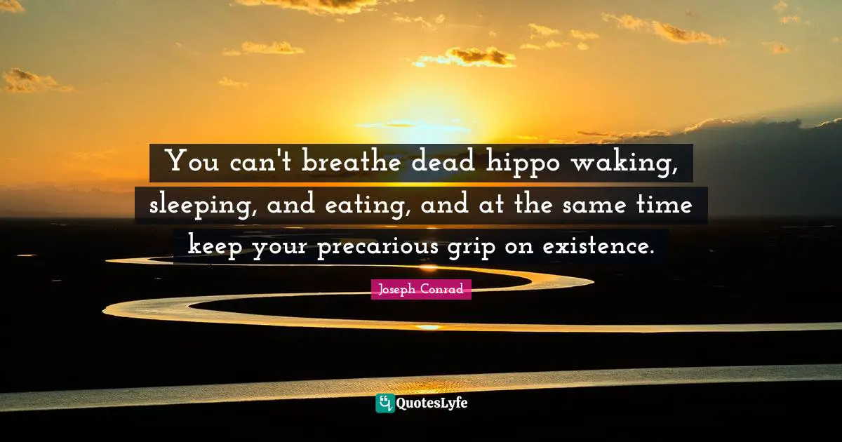 You can't breathe dead hippo waking, sleeping, and eating, and at the same time keep your precarious grip on existence.