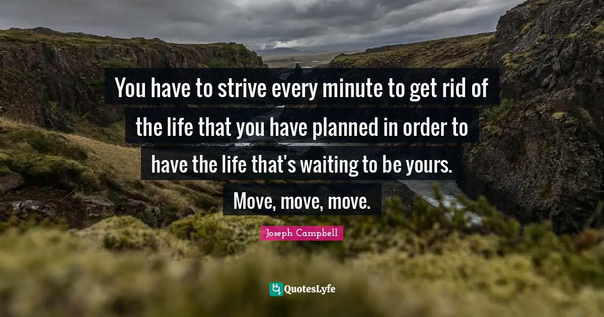 You have to strive every minute to get rid of the life that you have planned in order to have the life that's waiting to be yours. Move, move, move.