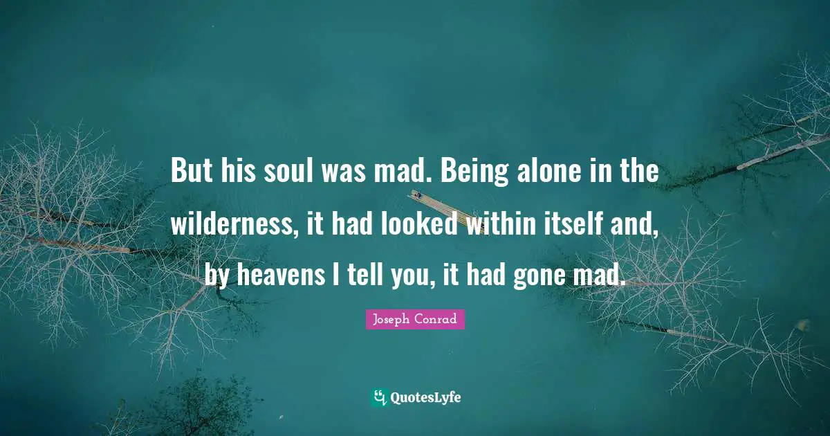But his soul was mad. Being alone in the wilderness, it had looked within itself and, by heavens I tell you, it had gone mad.