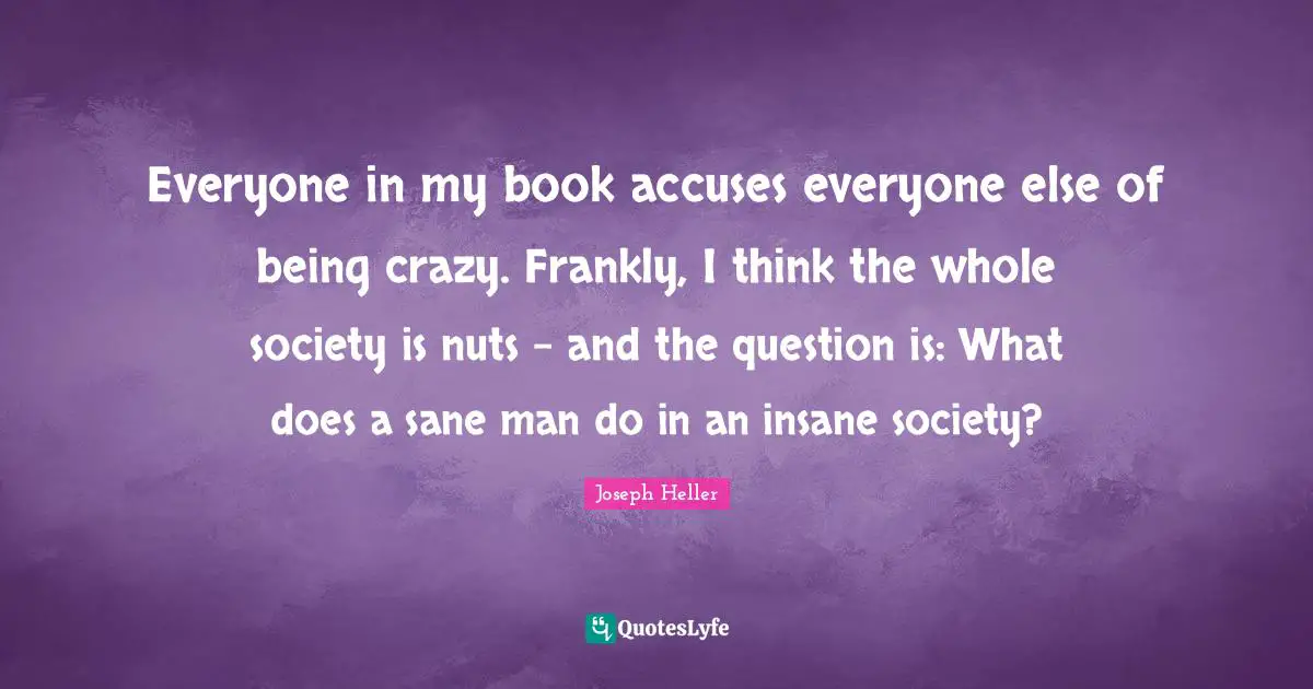 Everyone in my book accuses everyone else of being crazy. Frankly, I think the whole society is nuts - and the question is: What does a sane man do in an insane society?