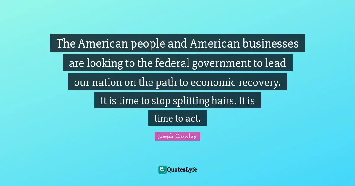 The American people and American businesses are looking to the federal government to lead our nation on the path to economic recovery. It is time to stop splitting hairs. It is time to act.
