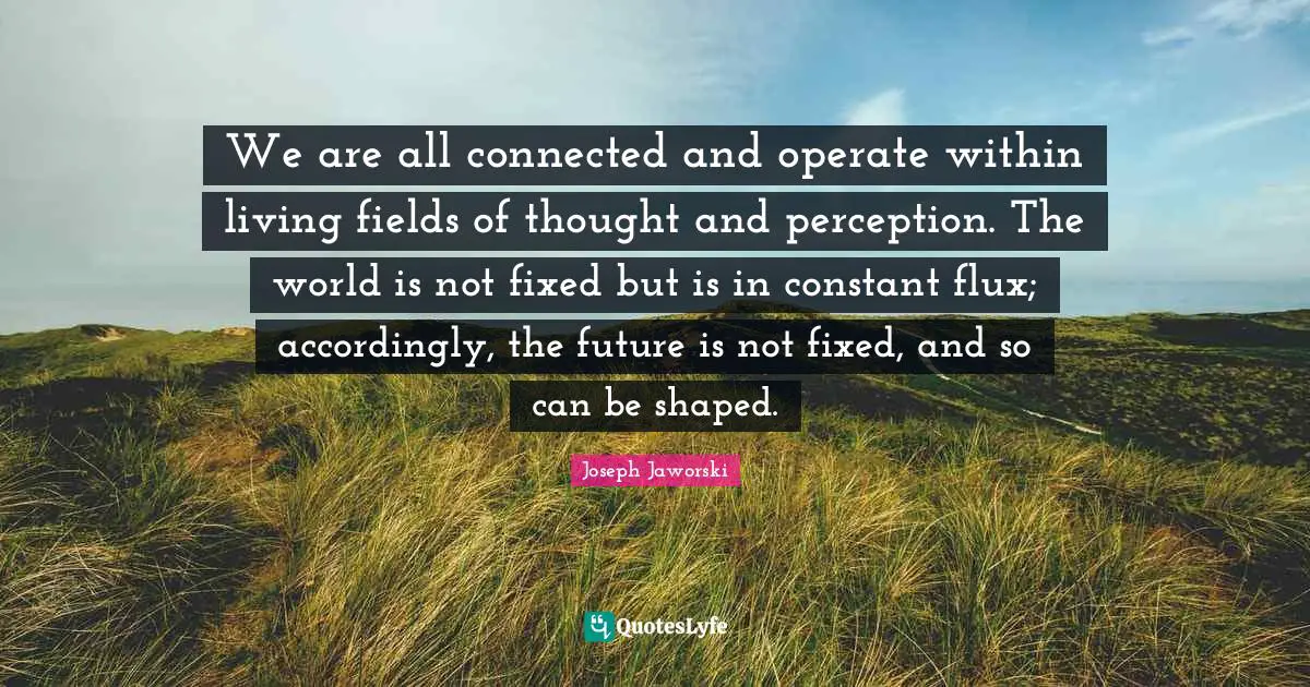 We are all connected and operate within living fields of thought and perception. The world is not fixed but is in constant flux; accordingly, the future is not fixed, and so can be shaped.