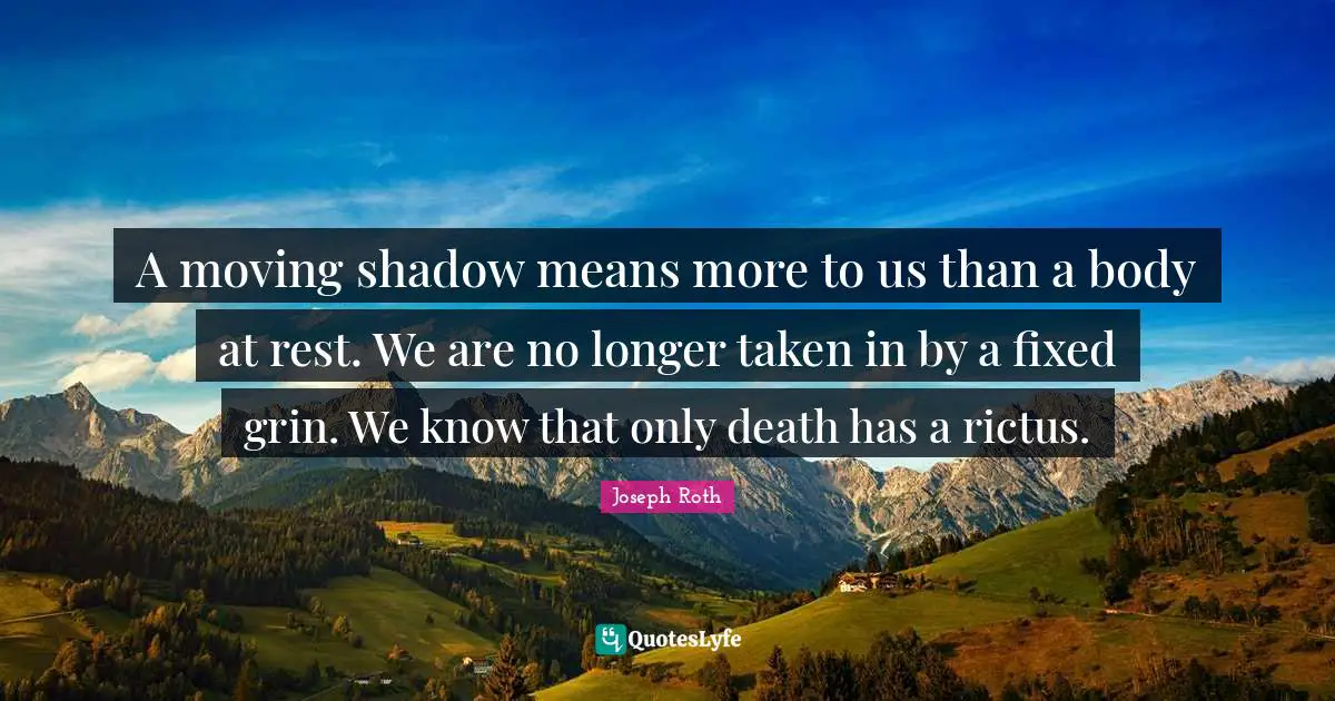 A moving shadow means more to us than a body at rest. We are no longer taken in by a fixed grin. We know that only death has a rictus.