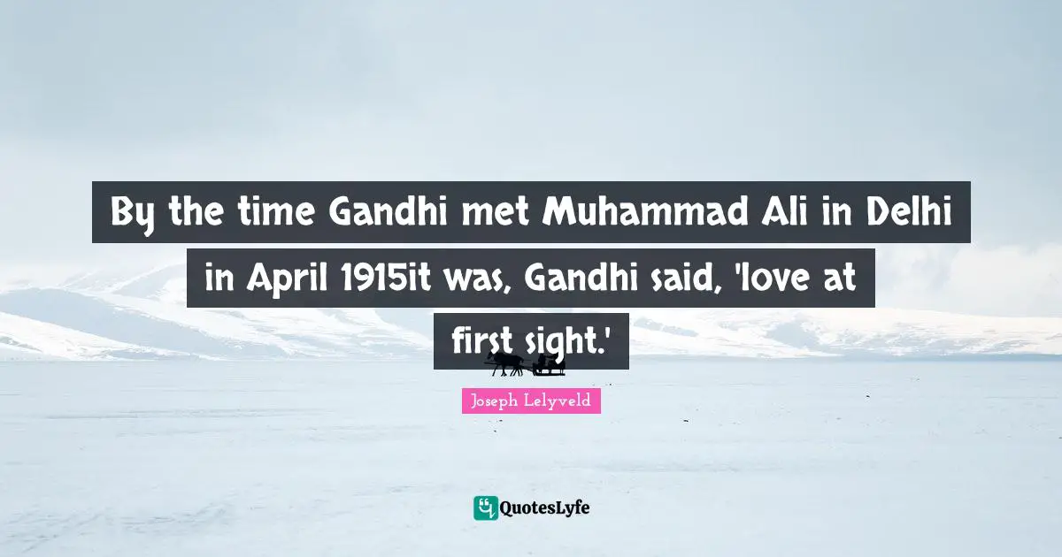 By the time Gandhi met Muhammad Ali in Delhi in April 1915it was, Gandhi said, 'love at first sight.'