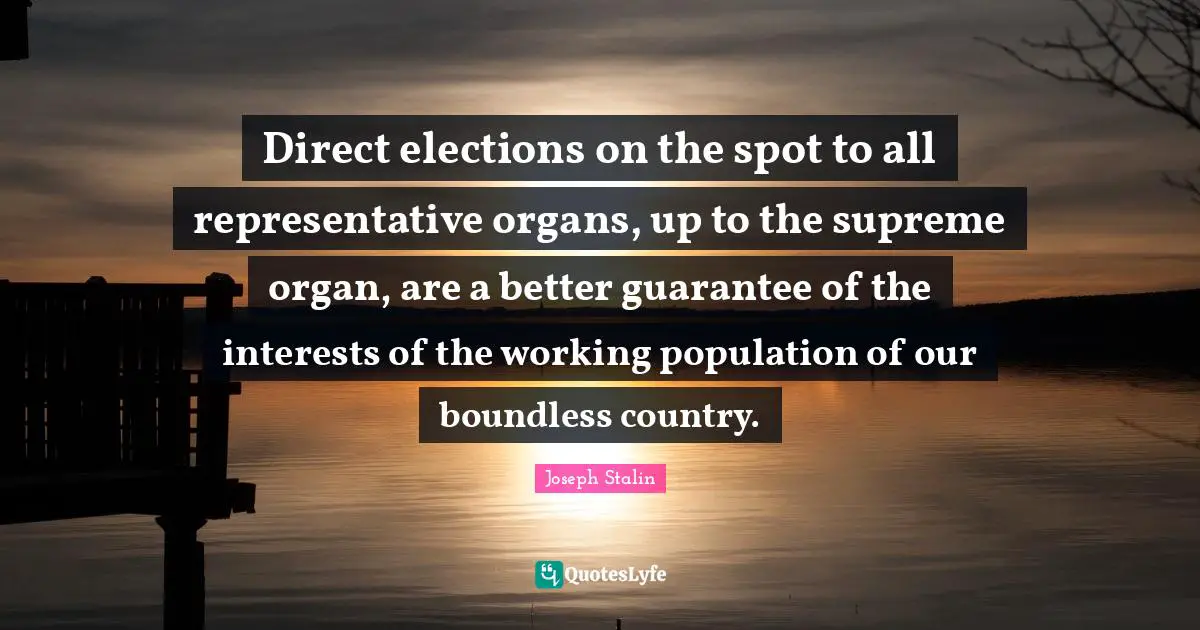 Direct elections on the spot to all representative organs, up to the supreme organ, are a better guarantee of the interests of the working population of our boundless country.