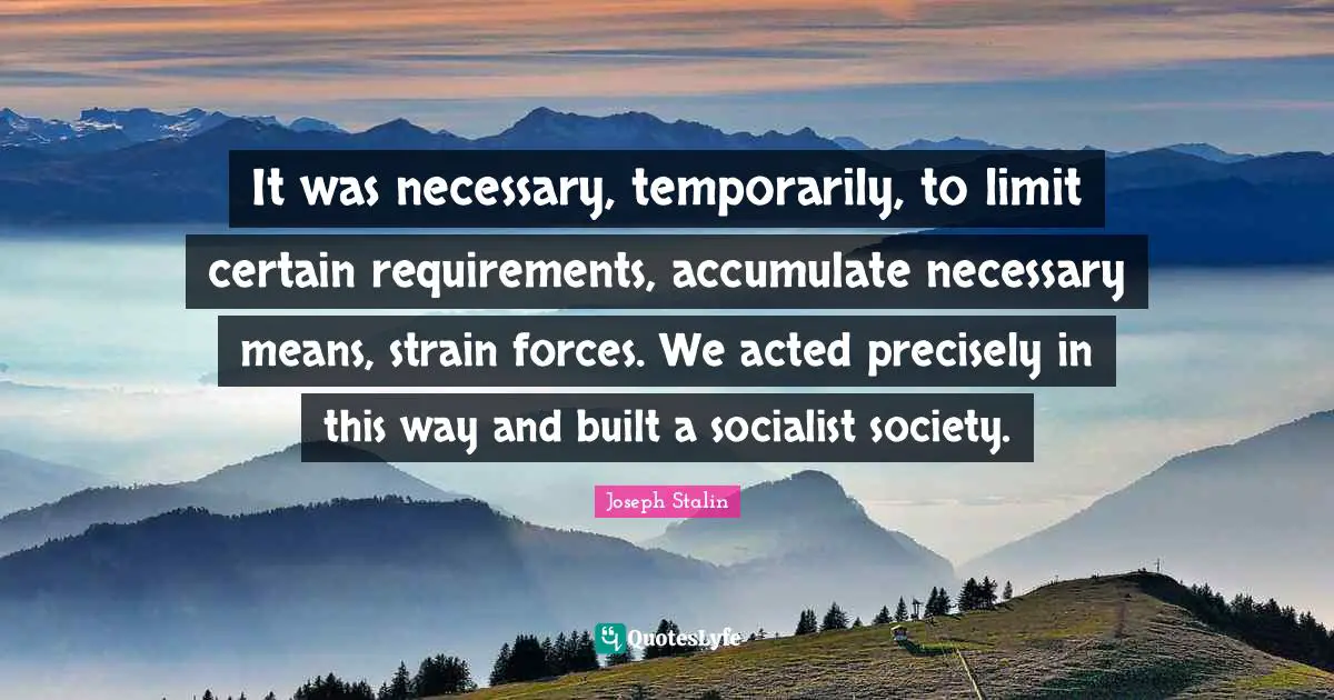 It was necessary, temporarily, to limit certain requirements, accumulate necessary means, strain forces. We acted precisely in this way and built a socialist society.