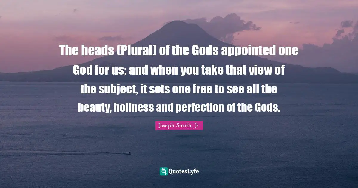 The heads (Plural) of the Gods appointed one God for us; and when you take that view of the subject, it sets one free to see all the beauty, holiness and perfection of the Gods.