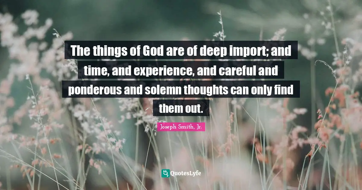 The things of God are of deep import; and time, and experience, and careful and ponderous and solemn thoughts can only find them out.