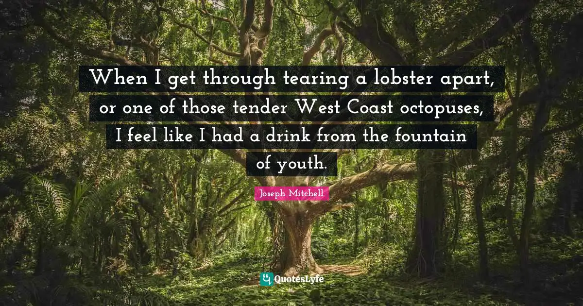 When I get through tearing a lobster apart, or one of those tender West Coast octopuses, I feel like I had a drink from the fountain of youth.