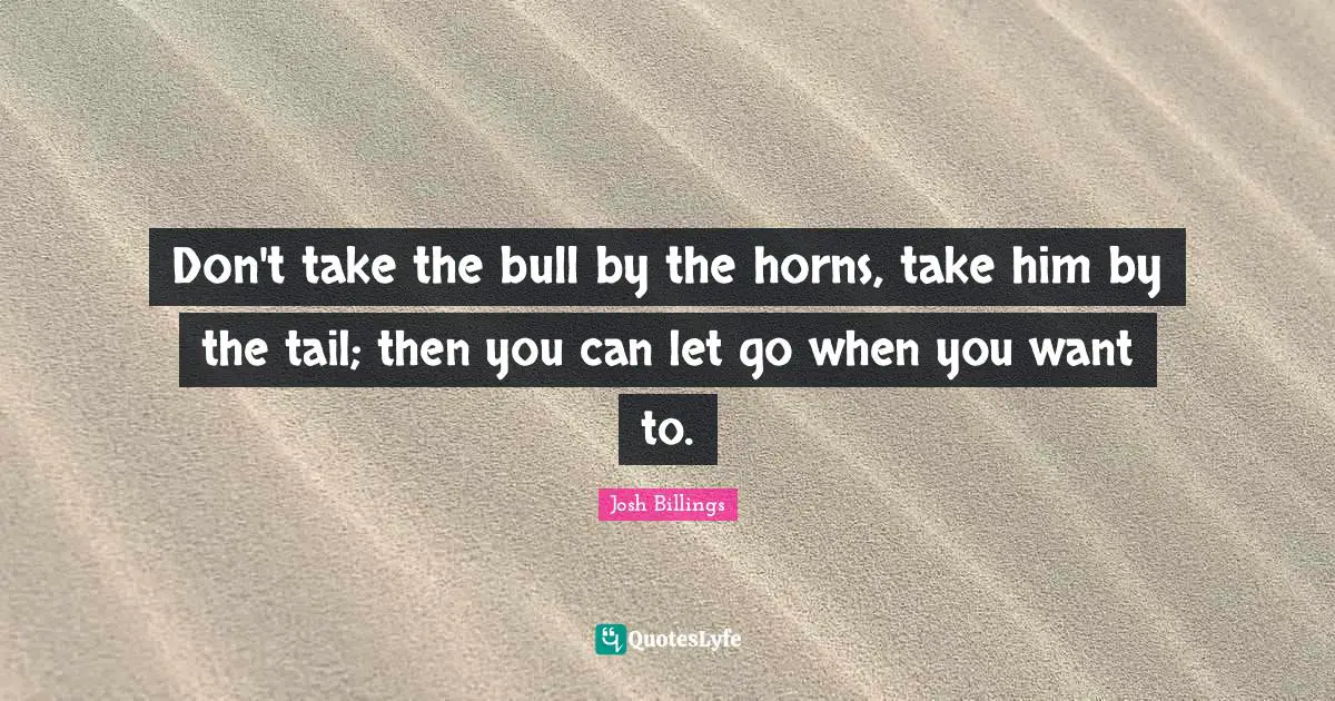 Don't take the bull by the horns, take him by the tail; then you can let go when you want to.