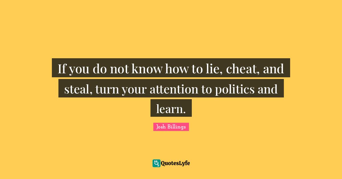 If you do not know how to lie, cheat, and steal, turn your attention to politics and learn.