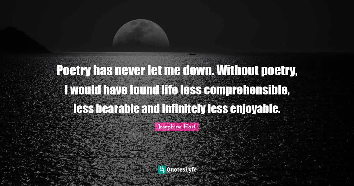 Poetry has never let me down. Without poetry, I would have found life less comprehensible, less bearable and infinitely less enjoyable.