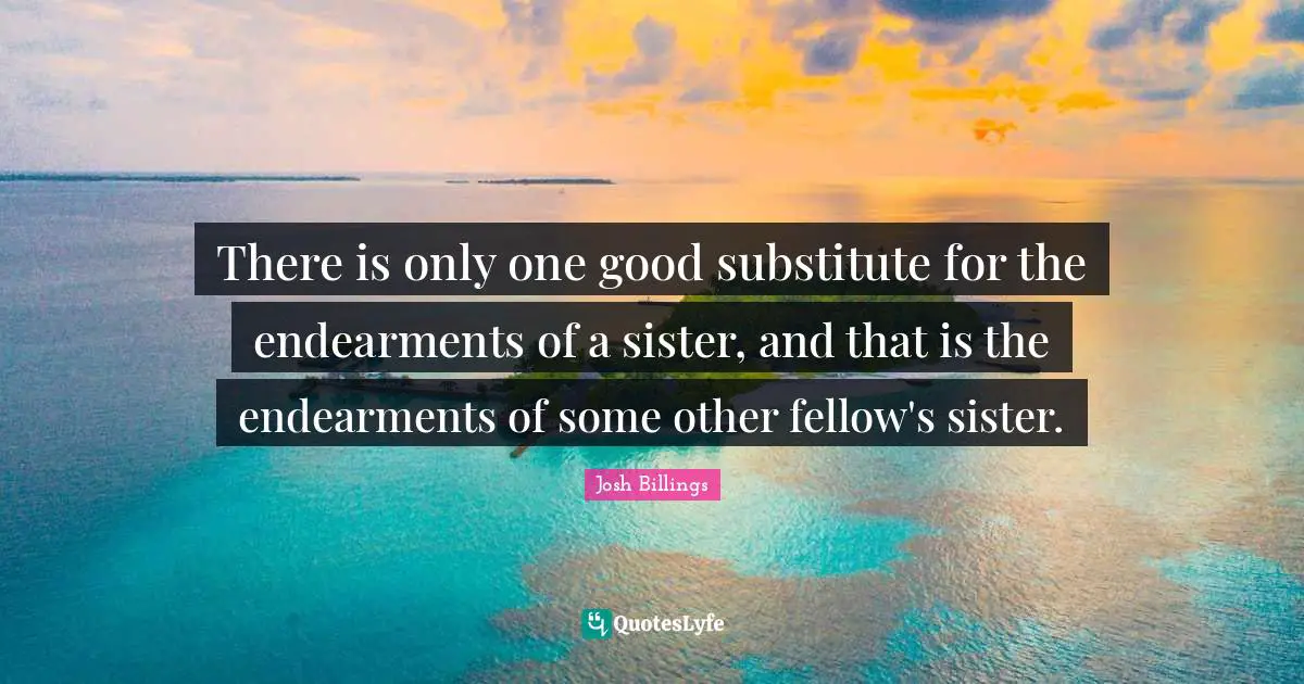 There is only one good substitute for the endearments of a sister, and that is the endearments of some other fellow's sister.