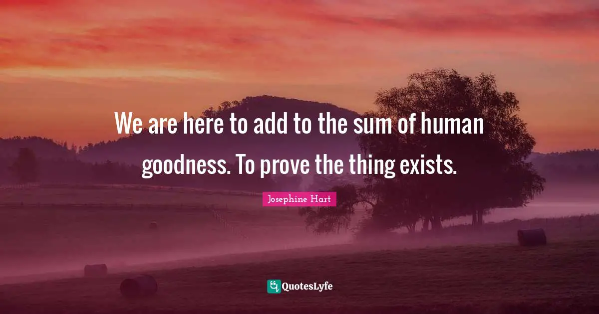 We are here to add to the sum of human goodness. To prove the thing exists.