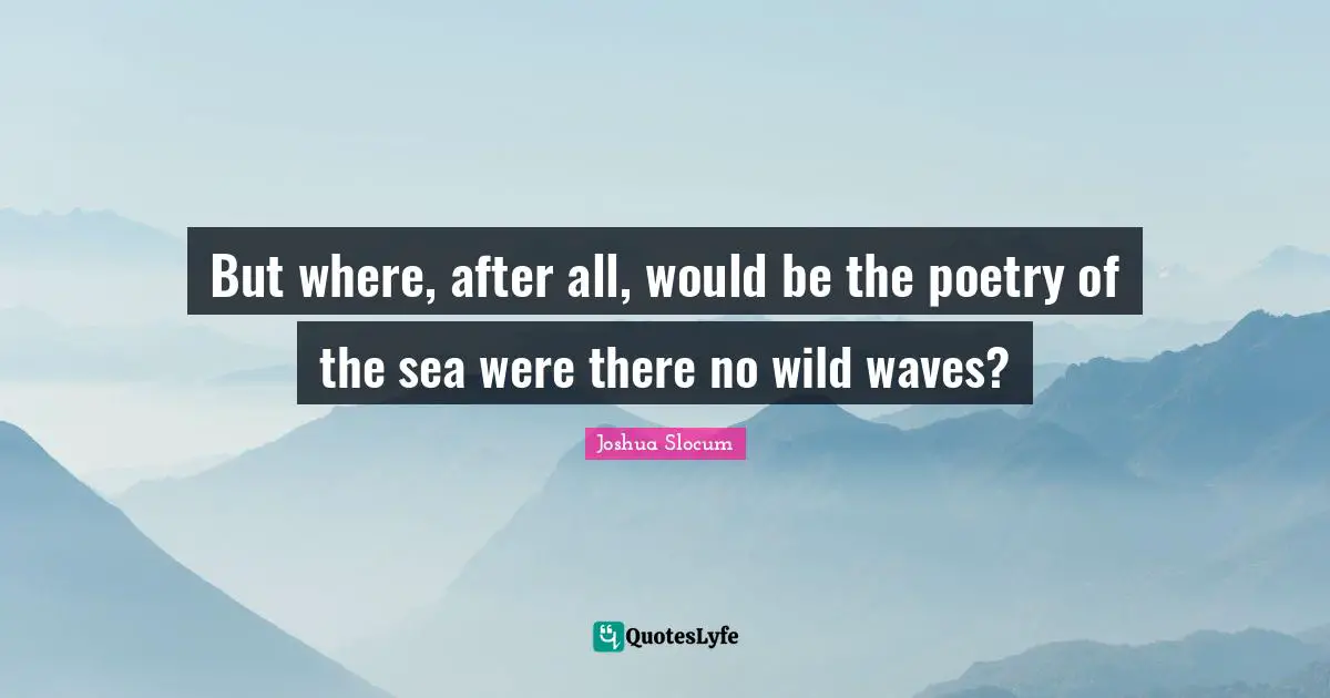 But where, after all, would be the poetry of the sea were there no wild waves?