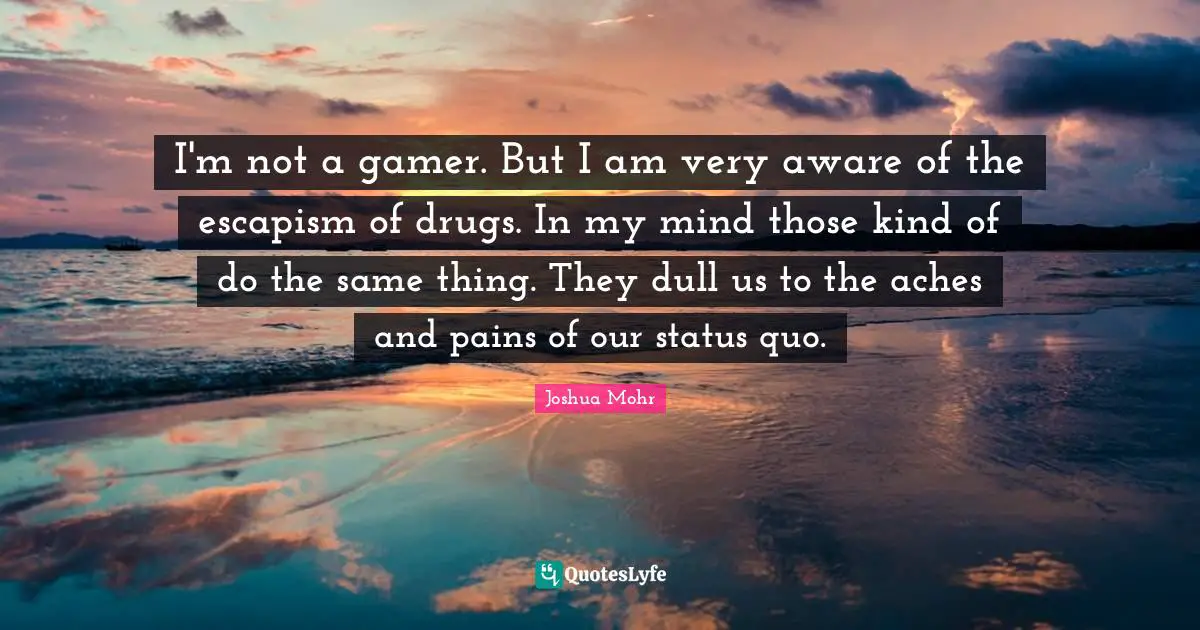 I'm not a gamer. But I am very aware of the escapism of drugs. In my mind those kind of do the same thing. They dull us to the aches and pains of our status quo.