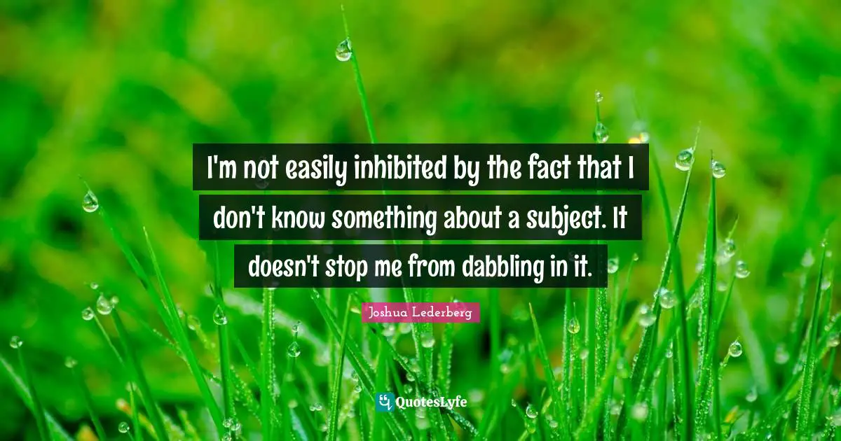 I'm not easily inhibited by the fact that I don't know something about a subject. It doesn't stop me from dabbling in it.
