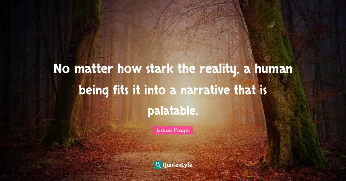 No matter how stark the reality, a human being fits it into a narrative that is palatable.