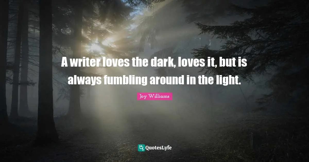 A writer loves the dark, loves it, but is always fumbling around in the light.