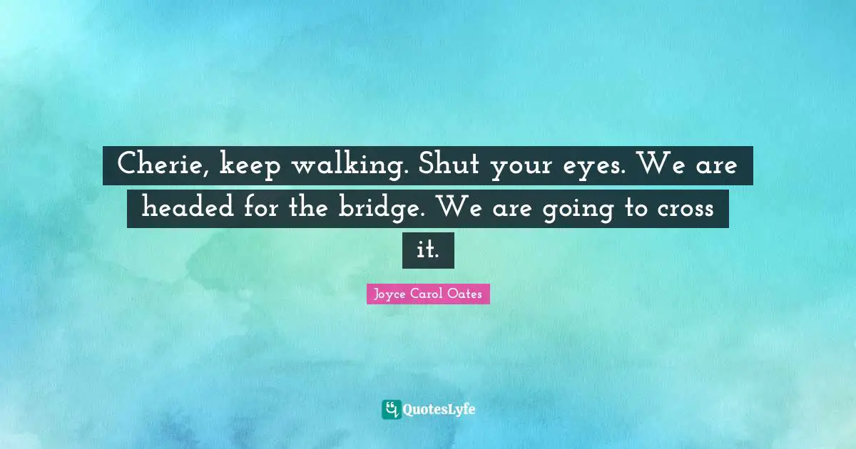 Cherie, keep walking. Shut your eyes. We are headed for the bridge. We are going to cross it.