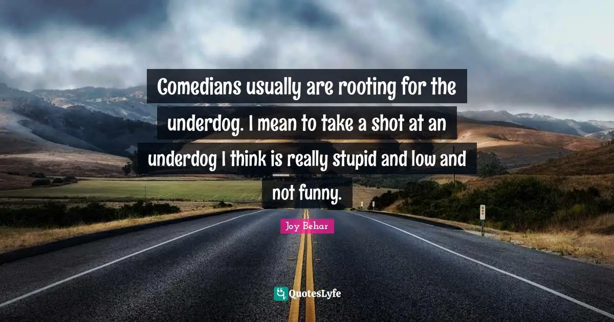 Really Stupid Quotes: "Comedians usually are rooting for the underdog. I mean to take a shot at an underdog I think is really stupid and low and not funny."