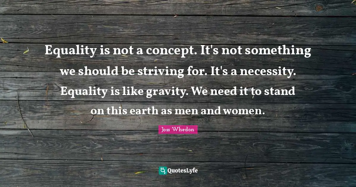 Equality is not a concept. It's not something we should be striving for. It's a necessity. Equality is like gravity. We need it to stand on this earth as men and women.
